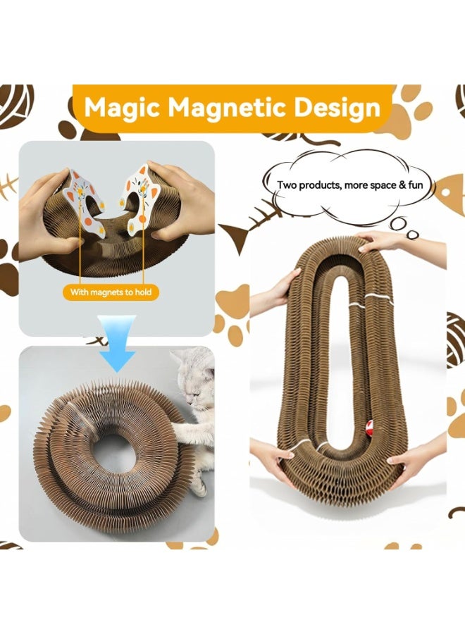 هوميفاي قطعتان من خدش القط السحري مع كرة جرس، ألعاب قطط تفاعلية مدمجة على شكل أكورديون لبري المخالب، ألعاب قطط قابلة للطي والتكديس، واقٍ للأريكة قابل للسحب والتحويل للقطط - Image 4